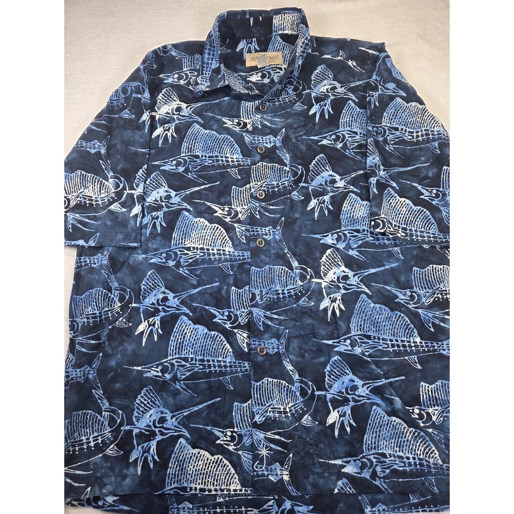 Johari West Sailfish Hawaiian Shirt Mens XL Blue Fishing Nautical Button Up
